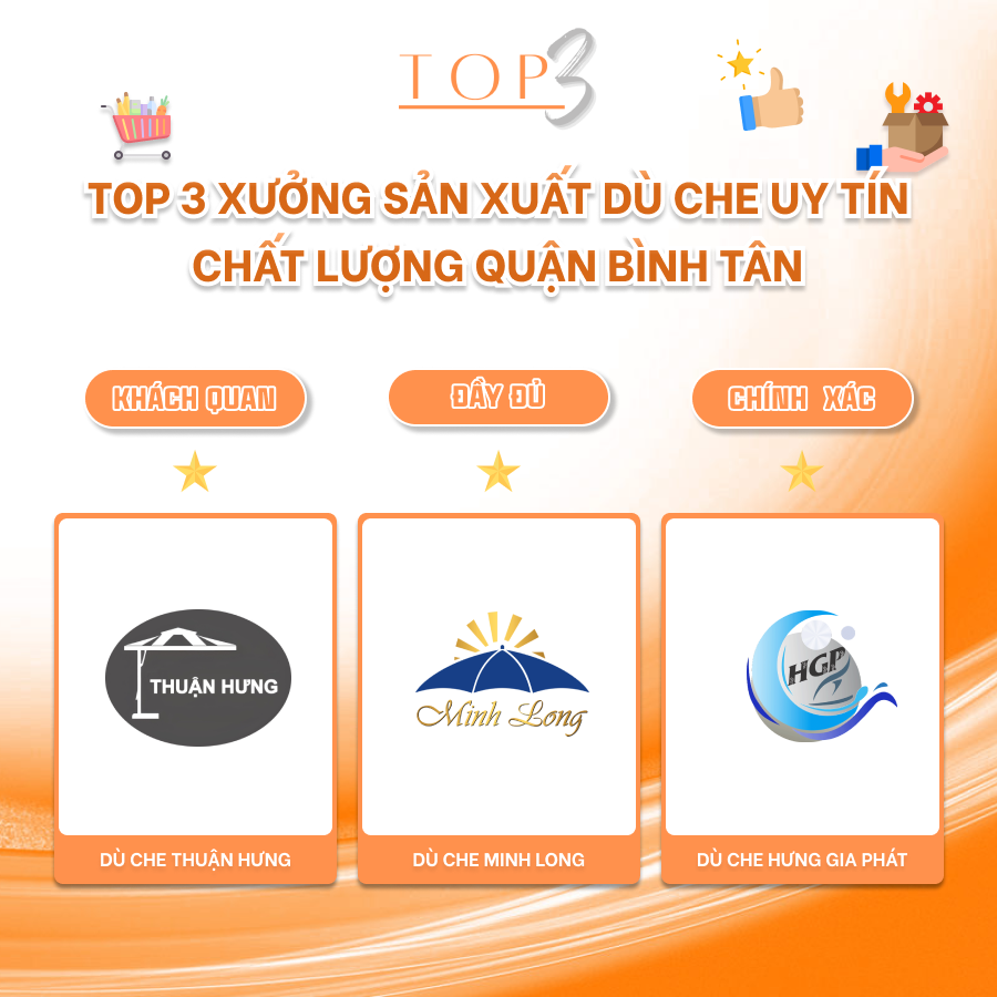 TOP 3 XƯỞNG SẢN XUẤT DÙ CHE UY TÍN, CHẤT LƯỢNG QUẬN BÌNH TÂN