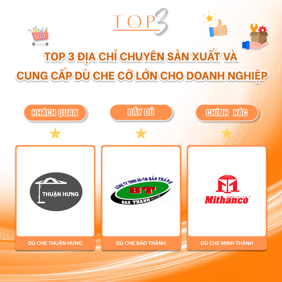 TOP 3 ĐỊA CHỈ CHUYÊN SẢN XUẤT VÀ CUNG CẤP DÙ CHE CỠ LỚN CHO DOANH NGHIỆP