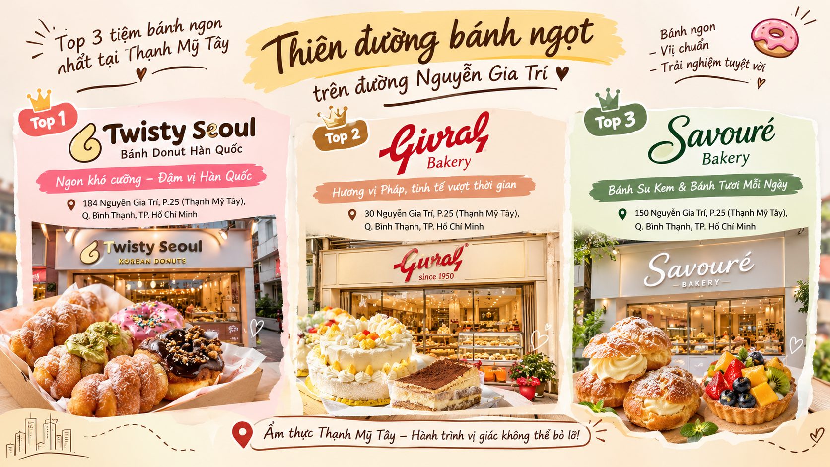 Khám Phá Top 3 Tiệm Bánh Ngon Và Chất Lượng Đỉnh Cao Tại Khu Vực Nguyễn Gia Trí, Thạnh Mỹ Tây – Bùng Nổ Vị Giác Cùng Twisty Seoul