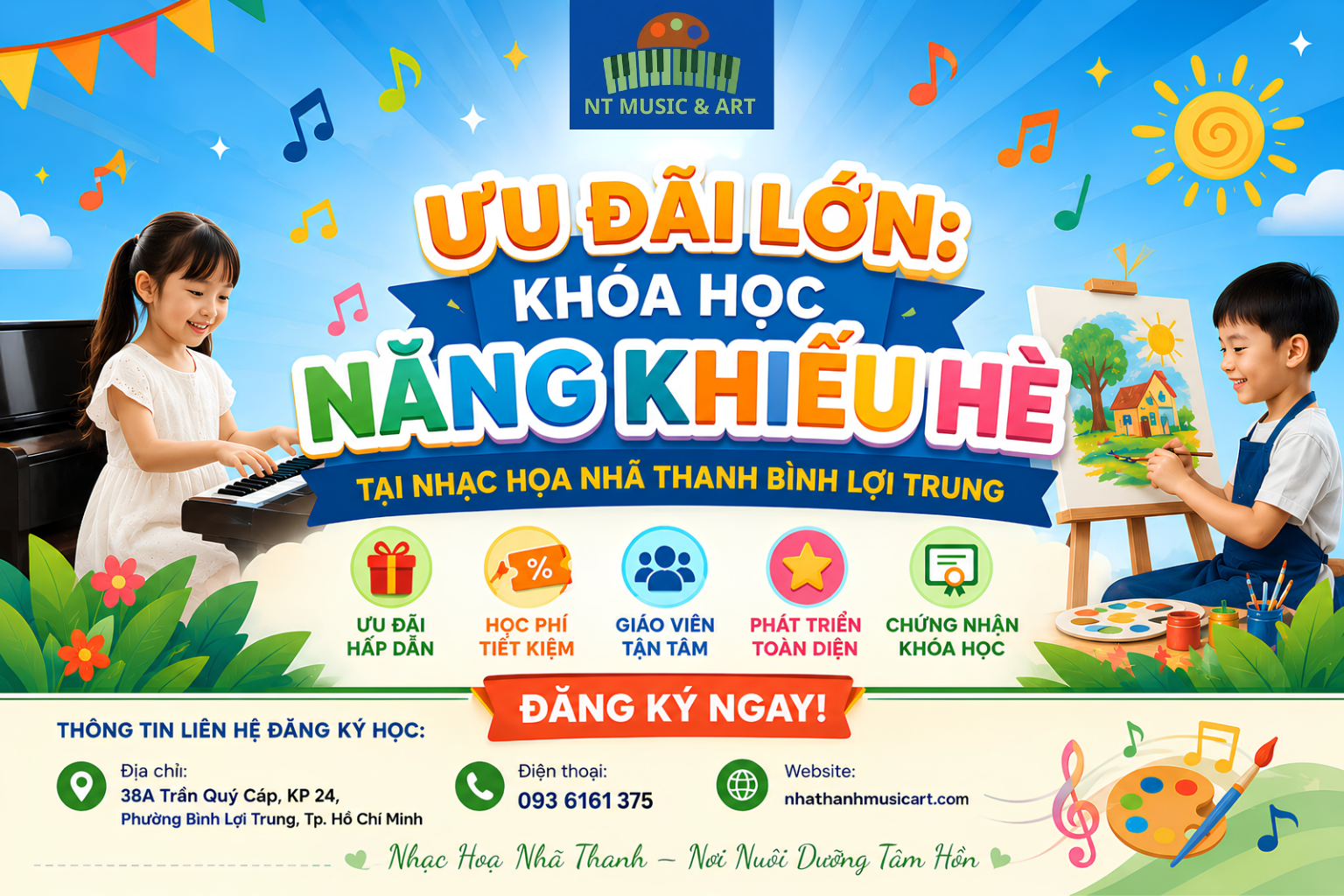 Ưu đãi lớn: Khóa học năng khiếu hè tại Nhạc Họa Nhã Thanh Bình Lợi Trung